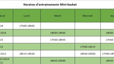 Tableau récapitulatif Mini basket 2023-2024.