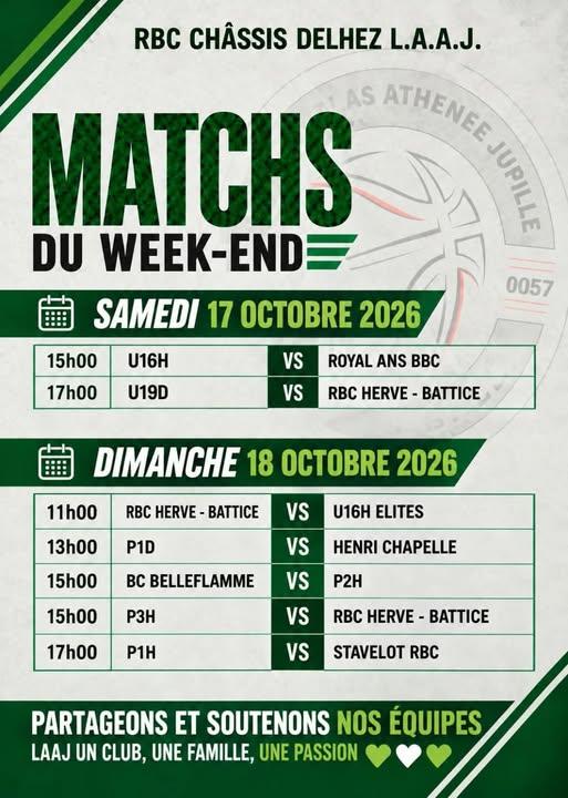 MATCHS CHAMPIONNAT / DOMICILE + EXTERIEUR   S . 17  – D . 18 OCTOBRE 2026
